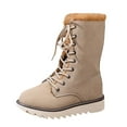 thumbnail image 1 of ibiyuan Snow Boots Women Winter Overseas Trade Plus Size Lined Lace Up Mid Calf Boots,Khaki, 1 of 8