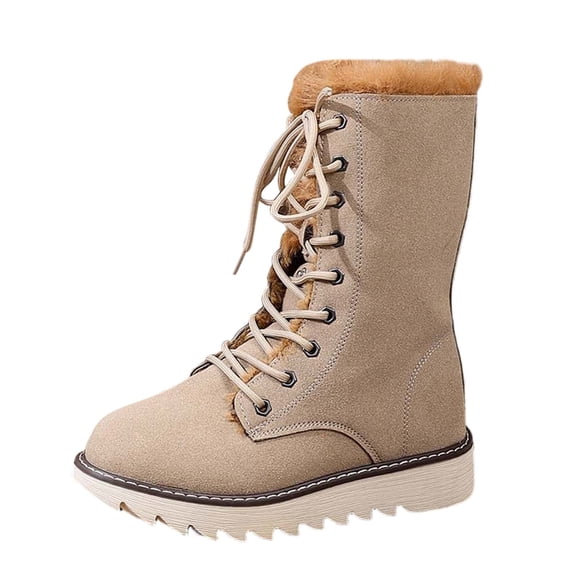 ibiyuan Snow Boots Women Winter Overseas Trade Plus Size Lined Lace Up Mid Calf Boots,Khaki