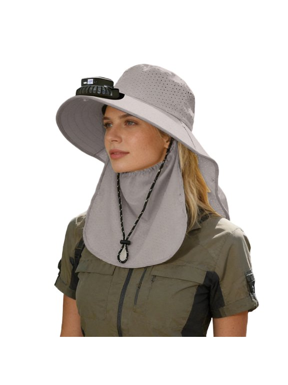 Solar Fan Hat with Mist Wide Brim Hats for Men Hat with Fans Solar Power Fishing Hat for Men 2-In Hands-Free Hat Fan Mens Sun Hat for Hiking, Fishing, Gardening Black