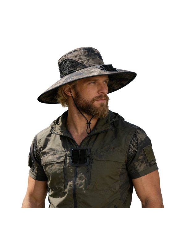 Solar Fan Hat with Mist Wide Brim Hats for Women Solar Powered Fan Hat Fishing Hats for Men Baseball Cap 2-In Hands-Free Hats Fans Mens Sun Hat for Outdoor Fishing, Camping, Hiking