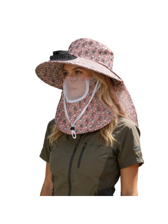 Solar Fan Hat Outdoor Wide Brim Sun Hat with Solars Fan Usb & Solar Powered Fishing Hat with Neck Flap 2-In Hands-Free Hat Fan Mens Sun Hat for Hiking, Fishing, Gardening Black