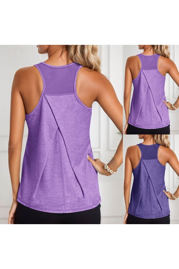 Sport Tops for Women Sleeveless Summer Athletic Tank Tops Crewneck Undershirt Tops for Athletic Running Tennis Yoga Loose Fit Racerback Breathable Tee,Purple