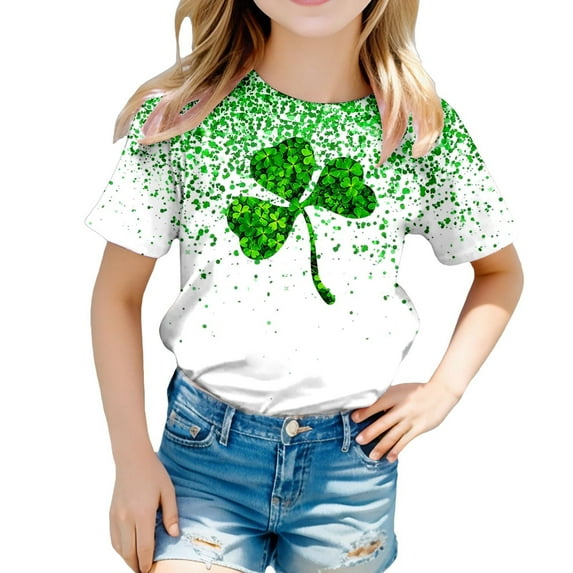 ibiyuan St. Patrick's Day T-Shirt for Toddler Girls Love Heart Graphic Casual Short Sleeve Green Shirt for Girls Round Neck Irish Saint Tee Summer Tops,3-4 Years
