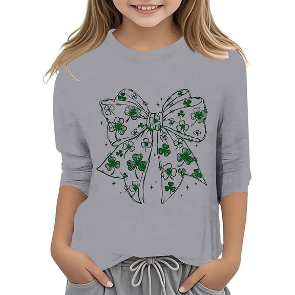 ibiyuan St Patricks Day 3/4 Length Sleeve Girls T Shirts Size 14-16 Crewneck Girls Shirts Green Love Heart Graphic Irish Saint Tee Raglan Kid Irish Saint Tee Top