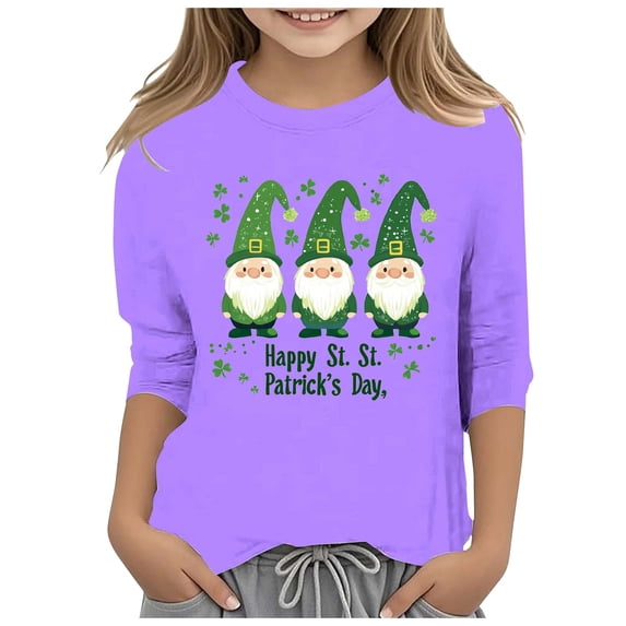 ibiyuan St Patricks Day 3/4 Sleeve Girls T-Shirts Crew White Girls Shirt Green Irish Clover Irish Saint Tee Toddler Clothes