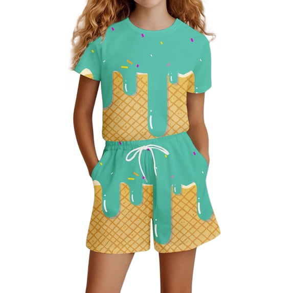 ibiyuan Summer Outfits For Girls Children's Casual Short Sleeve Playwear Set Comfortable Everyday Outfits for Girls and Boys Ages 3 to 13 Years,8-9 Years,Mint Green