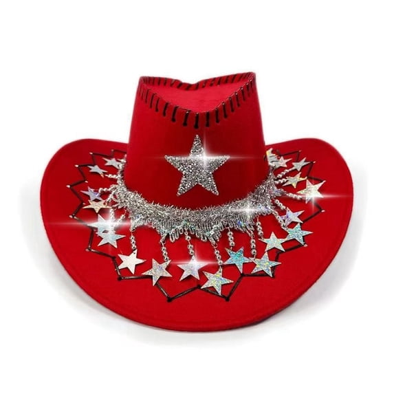 ibiyuan Sun Hats For Women Foldable,Western Cowboy Hat With Finish And Star Fringe Design For Country Parties Events And Themed Celebrations
