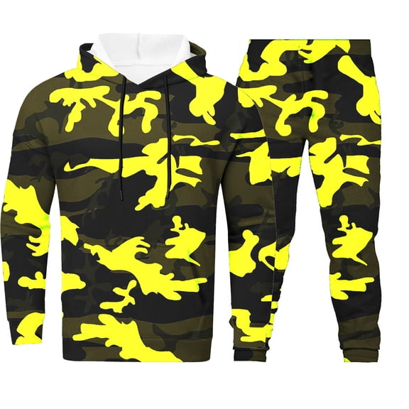 ibiyuan Sweat Suits Men 2 Piece Matching Outfits Casual Hoodie Pullover Tops Sweatshirt Pants Walking Sets,Yellow