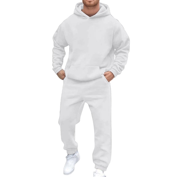 ibiyuan Sweat Suits Men Joggers Matching Outfits Casual Sweatsuit Pullover Tops and Pants Matching Sets,White