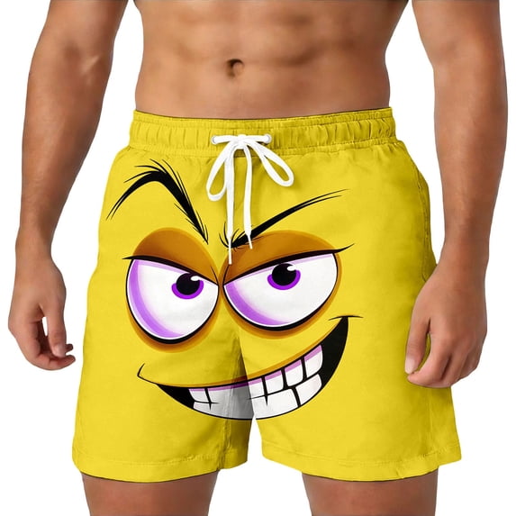 ibiyuan Swim Trunks Men Funny Expression Graphic Stretch Beach Board Shorts Drawstring Waist Mens Bathing Suits Beach Swimming Pool Swimwear