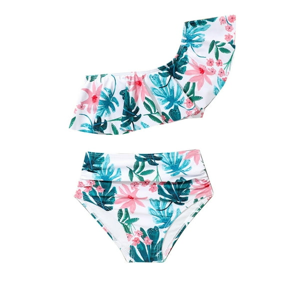 ibiyuan Swimming Suit for Girls Two Piece Adjustable Straps Girls Bathing Suits Size 14-16 Ruffle Tankini with Shorts Swim Tank Top Hawaiian Swimwear Set Teens Girl,5-6 Years