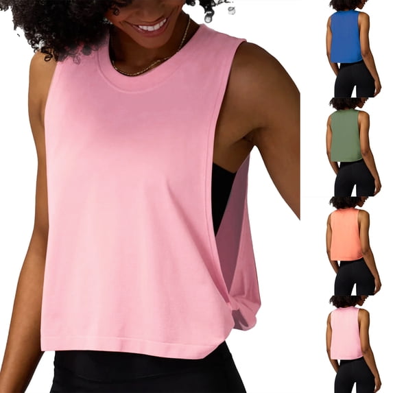 CAIXIA Tank Top for Women Racerback Sleeveless Cropped Tank Tops Open Back Undershirt Yoga Shirts Athletic Running Loose Fit Racerback Breathable Tee,Blue
