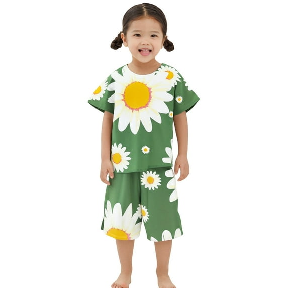ibiyuan Boys Clothes Round Neck Short Sleeve T-Shirt and Shorts 2 Pieces Cozy Cute Print Toddler Boy Sets 5t,7-8 Years,Light Green