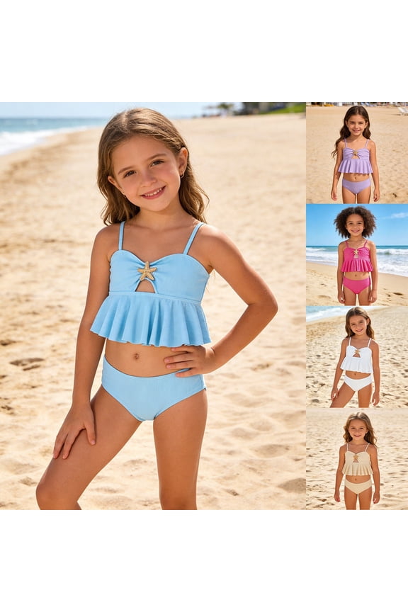 Girls Period Swimwear 2 Piece Drawstring Girls Bathing Suit Comfortable Cute Printed Tankini Sets Ruched Cut Out Bikini Set Swimwear with Cover Up Skirt