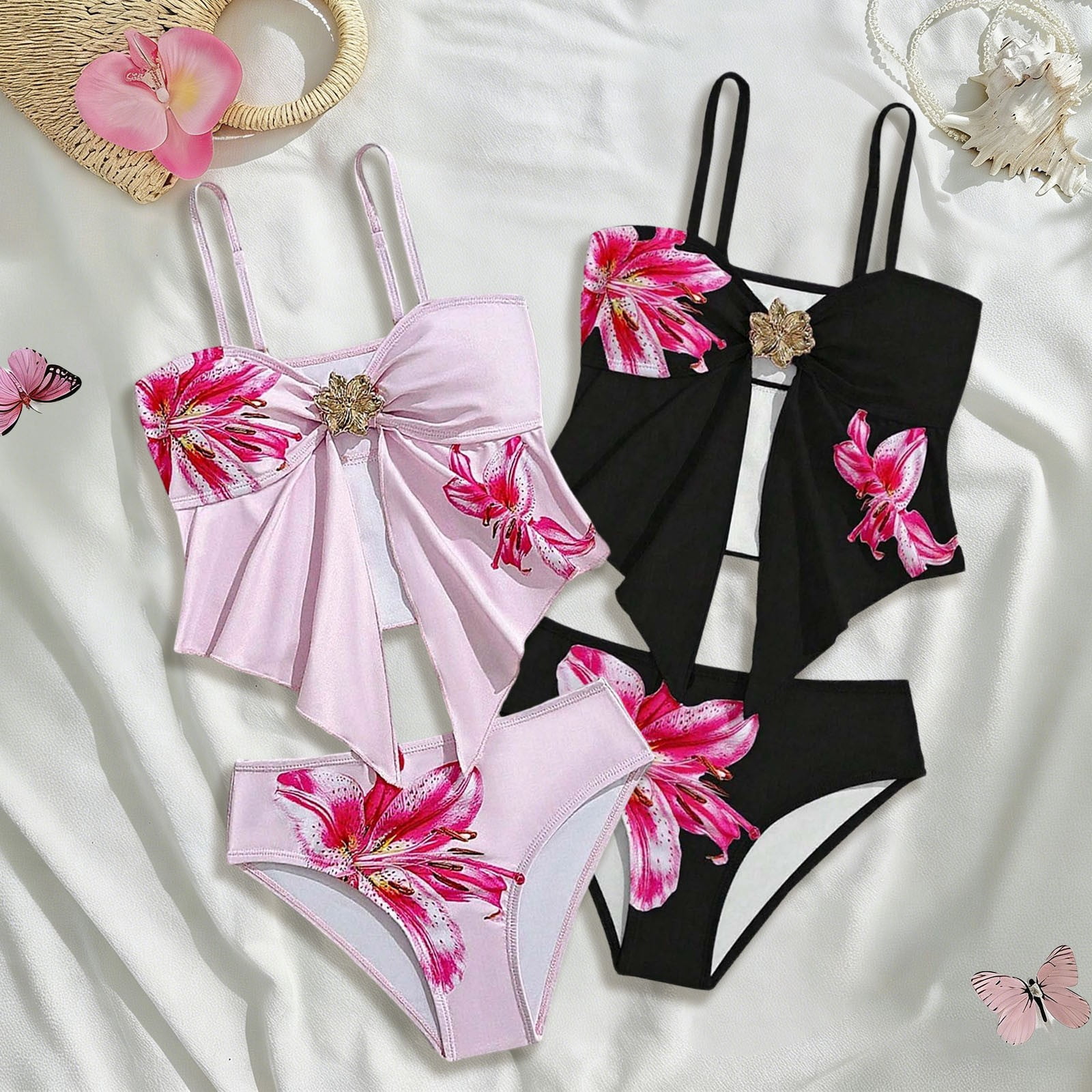 ibiyuan Girls Swimsuit 2 Piece Cover Up Slit Skirt Girls Bathing Suit ...