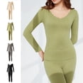 thumbnail image 1 of ibiyuan Thermal Sets For Women Cotton Women's Autumn And Winter Fashion Seamless Thermal Underwear Set Thick Round Neck Solid Color Heat Tight Set,Green, 1 of 7