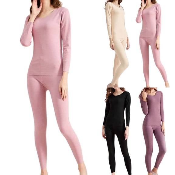 ibiyuan Thermal Undershirt For Women Women's Thermal Underwear 2 Piece Set Breathable Women's Winter Thermal Underwear Ski Underwear Women's Winter Thermal Base Layer,Pink