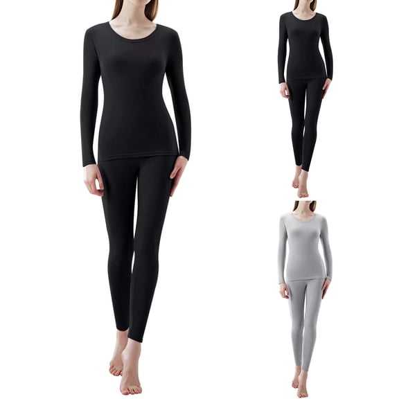 ibiyuan Thermal Underwear For Women Thermal Underwear Women's Breathable Thermal Activated Functional Lined Fleece Ski Underwear Soft Thermal Underwear Set,Grey