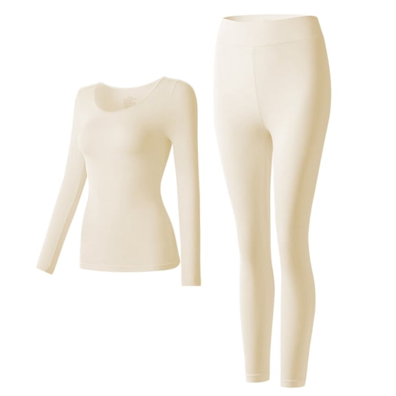 ibiyuan Thermal Underwear for Women Lined Long Johns Base Layer Thermals Top and Bottom Set Cold Weather,White
