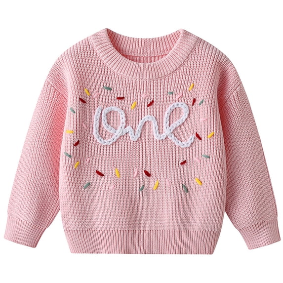ibiyuan Toddler Baby Girls First Birthday Outfit Boho Embroidery One Sweater Top Knit Pullover Sweatshirt Fall Winter Clothes