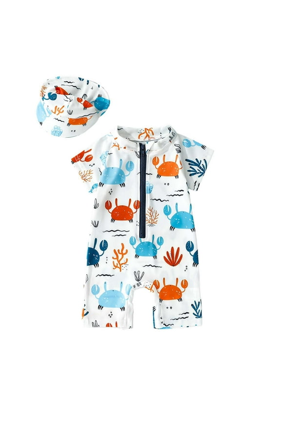 Toddler Boy Swimsuit Set Toddler Baby Boy Swimsuit Rash Guard Baby Boys Girls Ne Piece Zipper Bathing Suit Swimwear With Hat,9-12 Months