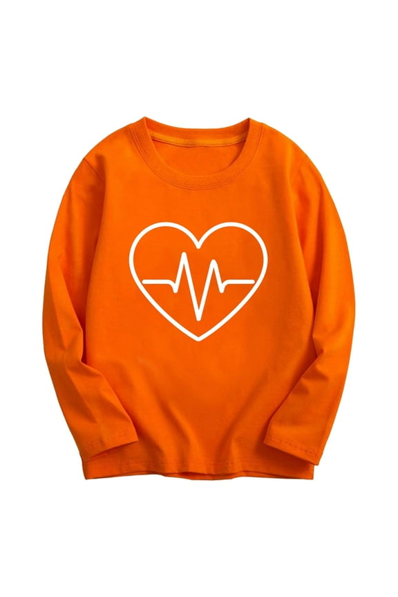 Toddler Boy Tops 4T Boys Graphic Long Sleeve T-Shirt with Unique Heartbeat Pattern Design for Casual Comfort,Orange