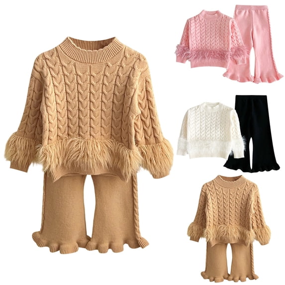 ibiyuan Toddler Clothes for Girls Fall Outfits Toddler Kids Winter Soft Knit Sweater Long Sleeve Top Pants 2 Piece Warm Casual Formal Girls Outfit Set Back To School Clothes