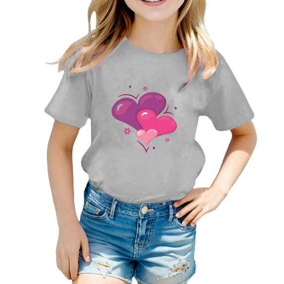 ibiyuan Toddler Girl Shirts 6t Casual Short Sleeve Boys T Shirts Girls Heart Bow Girls Tops Size 6 Crewneck Basic Tees Y2k Birthday Gifts Kids Clothing,12-13 Years