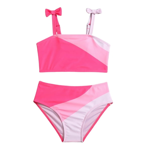 ibiyuan Toddler Girl's Cute Swimsuits Bow 2 Piece with Drawstring Teen Bathing Suit Sparkly Allover Printed Tankini Modest Ruched Cutout Bikini Sets for Girls 10-12 Girls Swimwear with Cover Up Skirt