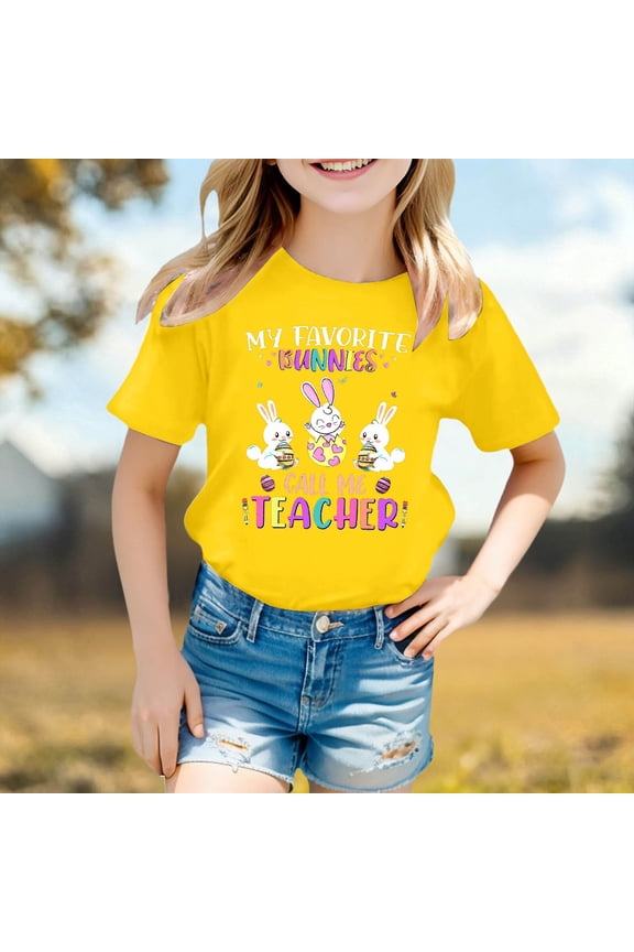 Toddler Girls Easter Shirts Cute Bunny Tshirts Happy Easter Tees Cotton Short Sleeve Tops
