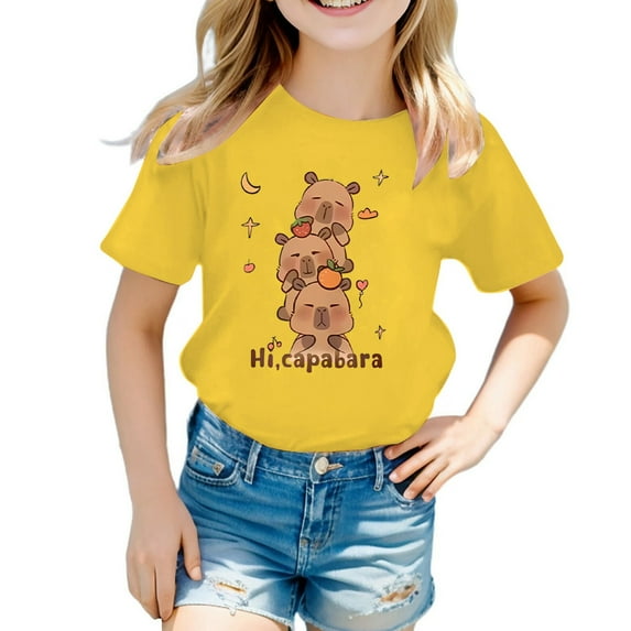 ibiyuan Toddler Girls Shirts Short Sleeve Clothes Girls T Shirts Size 7-8 Graphic Print Toddler Girl Tops 4t Crewneck Tee Cozy Casual Summer Tops,6-8 Years