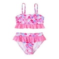 thumbnail image 1 of ibiyuan Toddler Girls Swimsuits 2t ,2 Piece Adjustable Straps Bathing Suits for Girls Ruffle Tankini for Girls High Waisted Ruched Color Block Swimwear with Cover Up Pants,6-7 Years, 1 of 9