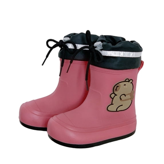 ibiyuan Toddler Rain Boots Boys Waterproof Flexible Cartoon Rubber Rain Shoes Boys Girls with Drawstring Non- Sole Shoes Outdoor Fishing Rainboots with Easy-On,10-11Years