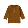 thumbnail image 1 of ibiyuan Toddler Shirt Boys 3T Boys Ribbed Knit Long Sleeve Pullover Top Soft Comfortable Casual Toddler Shirt For Daily Wear,Brown, 1 of 4