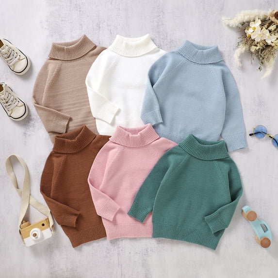 ibiyuan Toddler Sweaters Girls 6-9 Month Girl Clothes Cable Knit Turtleneck Sweater Soft Thick High Neck Warm Pullover Top for Kids Boys Girls