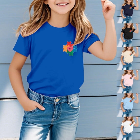 ibiyuan Toddlers Autism Awareness Shirt Girls Boys Autism Puzzle Piece Tshirt Kids Tee Tops Clothes,Beige