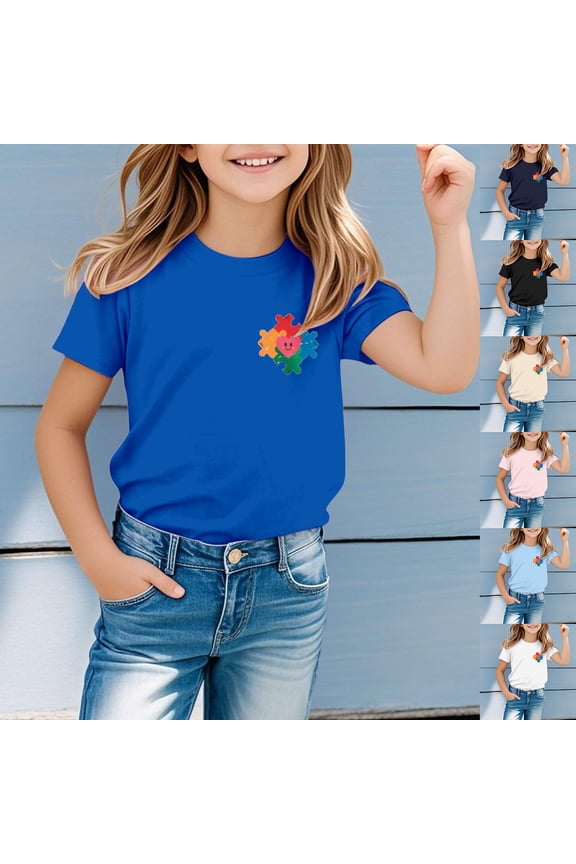 Toddlers Autism Awareness Shirt Girls Boys Autism Puzzle Piece Tshirt Kids Tee Tops Clothes,Light Pink