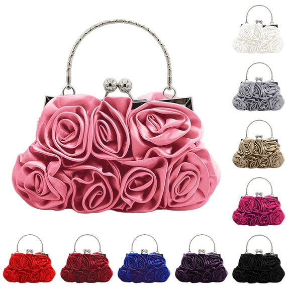 ibiyuan Tote Bag For School Detachable Silk Rose Satin Evening Clutch Bag for Women, Elegant Formal Handbag for Wedding Party Prom Events Birthday Gift For Women