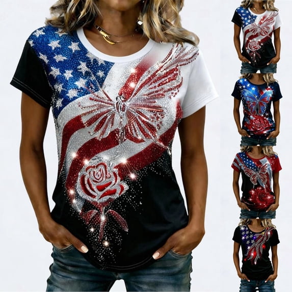 ibiyuan Usa 250th Anniversary Shirt Women T Shirts Loose Fit Crew 1776-2026 250th Birthday Short Sleeve Shirts Independence Day Womens Shirts Tops for Women Trendy