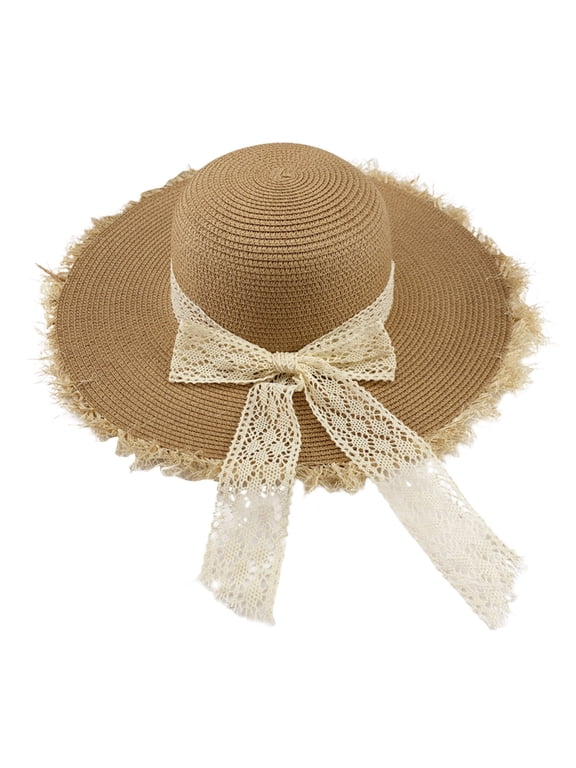 Visor Hats For Women,Versatile Brimmed Straw Hat For Women Summer Lace Outing Sun Hat Small Fresh Bow Shading Beach Hat