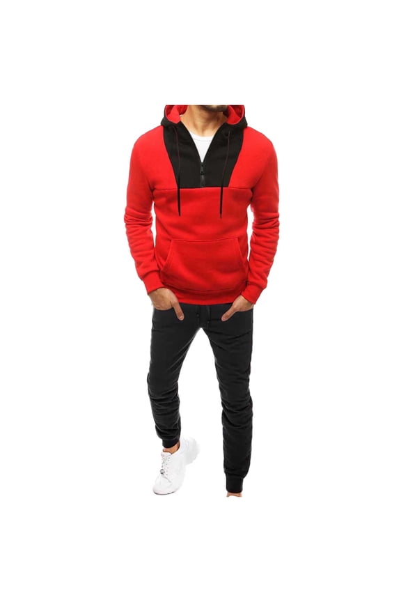 Walking Suits for Men Long Sleeve 2 Piece Causal Autumn Winter Hoodie Tracksuit Sweatsuit Set Sweatshirt Tops Elastic Pants Jogger Tracksuits Set,Red