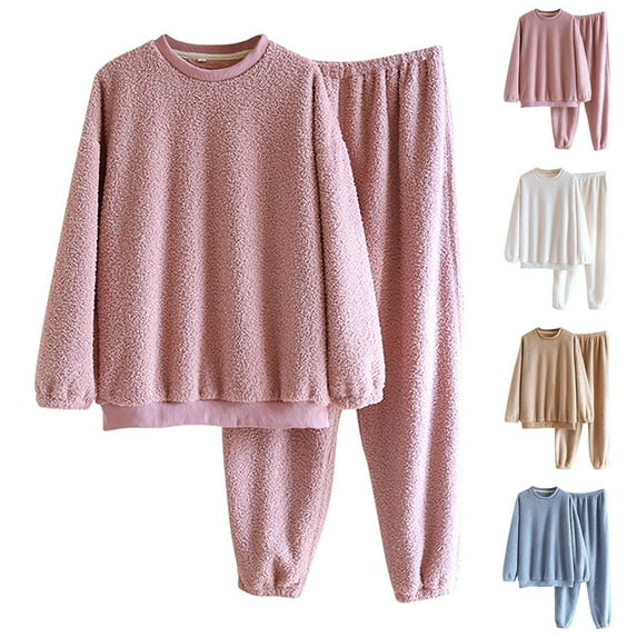 ibiyuan Warm Pajamas for Women set 2 Piece Fleece Pajamas for Women Set Loungewear Outfits Knit Sweater Womens Long Sleeve Fuzzy Pajama Sets,Pink