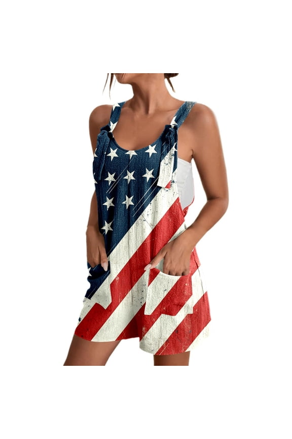 Women Rompers 4th Of July Outfits American Flag Overalls Women Shorts Loose 250 Anniversary Usa Red White and Blue Jumpsuit Summer Work Bibs Coveralls