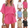 thumbnail image 1 of ibiyuan Women Summer Cotton Linen Short Sets 2 Piece Shorts Top Lounge Beach Vacation Two Piece Outfits Tracksuits, 1 of 9
