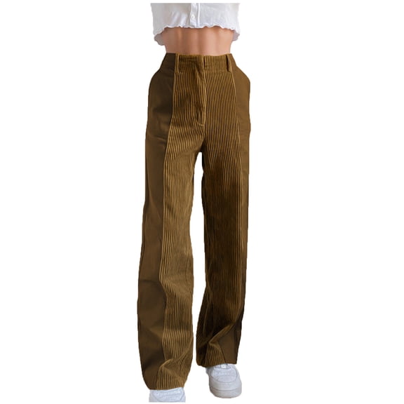ibiyuan Women Wide Leg Sweatpants Casual Solid Color Corduroy Work Pants Comfy Lounge Jogger Baggy Trousers Pant with Pockets,Khaki