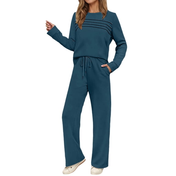 ibiyuan Women's 2 Piece Sets Sweatshirt Casual Travel Outfits Lounge Wide Leg Tracksuit Cozy Sweatsuits Fashion 2025