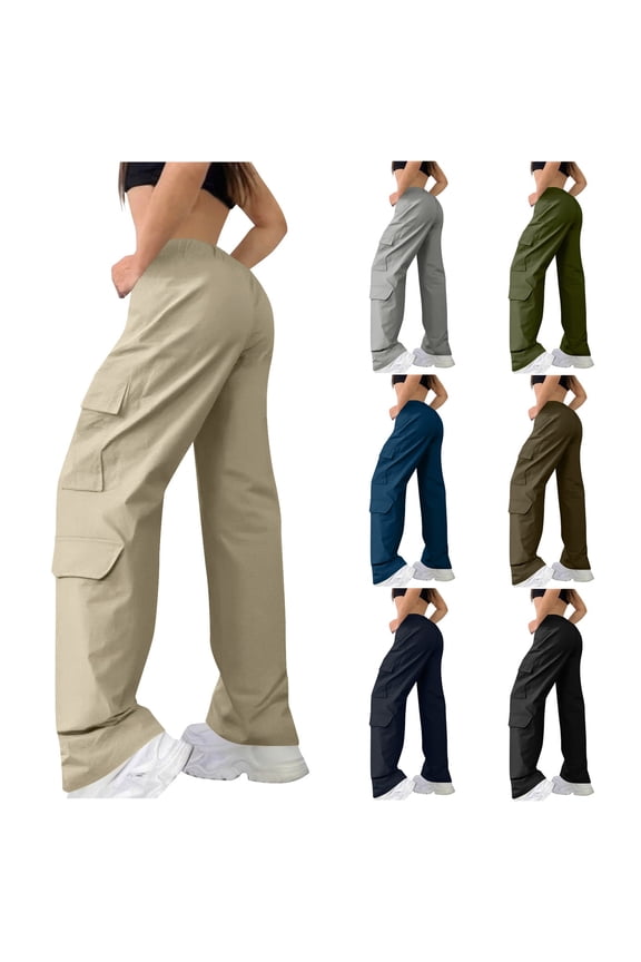 Women's Cargo Pants Drawstring High Waist,Outdoor Climbing Hiking Baggy Sweatpants Durable Ripstop Trousers with Pockets