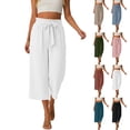 thumbnail image 1 of ibiyuan Women's Dress Pants Elastic Waist Palazzo Pants for Women Casual Comfy Trousers Pants for Women Drawstring Lounge Pants for Women Cropped Spring Summer Vacation Outfits, 1 of 5