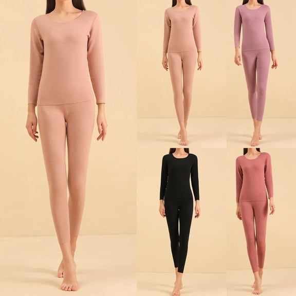 ibiyuan Women's Lined Thermal Underwear Set Long Johns Base Layer Set for Women Winter Top Bottom,Khaki