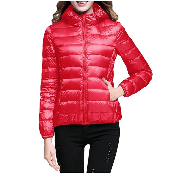 ibiyuan Women's Lightweight Down Jacket Hooded Windproof Coat Slim Short Puffer Outerwear Recycled Insulation